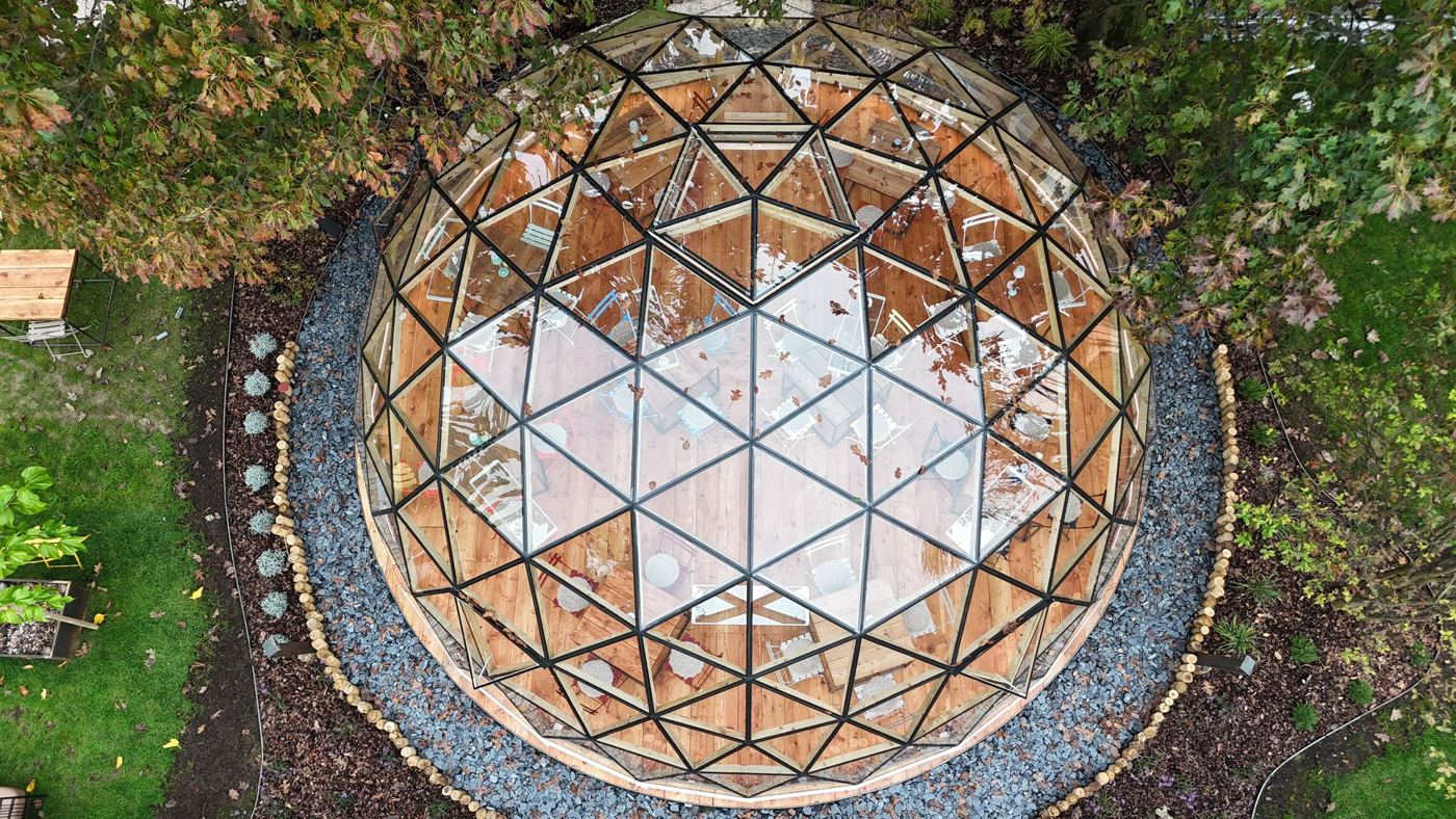 Top-down view of the dome on its gravel surround